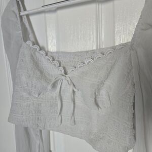 White Lace-Trim Cropped Top - Women's